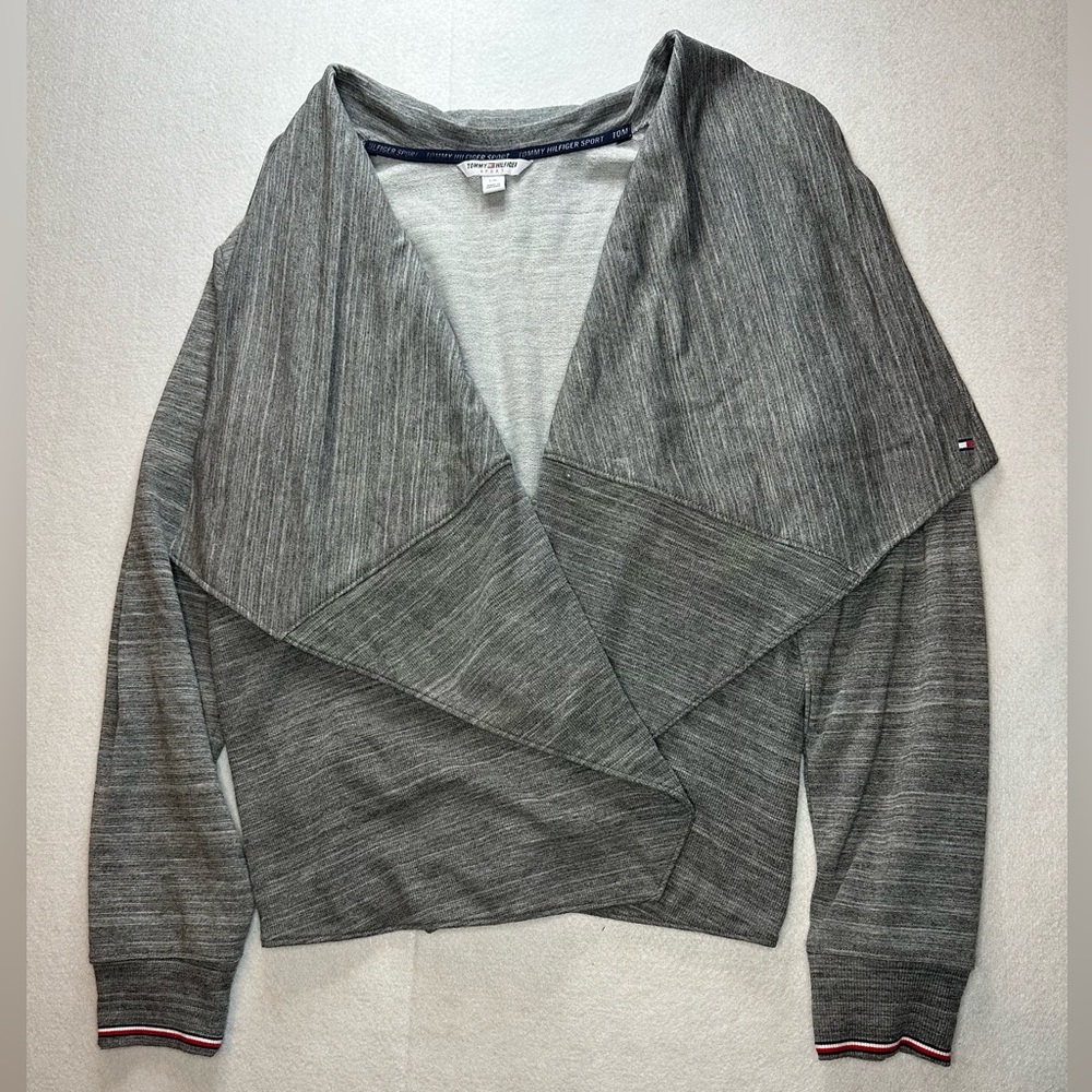 Tommy Hilfiger Sport Charcoal Gray Marl Wrap Sweater Cardigan Walking Yoga Chic